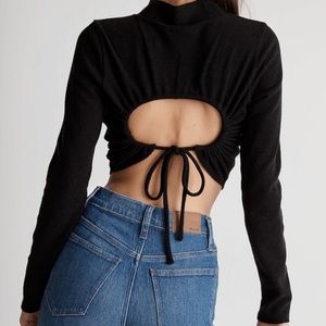 Madewell open back long sleeve cropped black mockneck